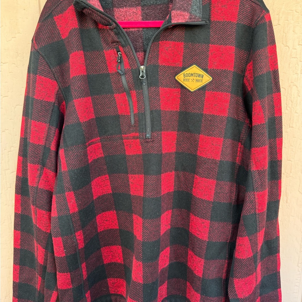 EUC Christmas Buffalo Plaid Pull Over Sweater 1/4 Zip Up Mens Size 2XL